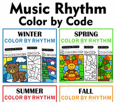Music Rhythm Color by Code Seasons Bundle  | Color by Note