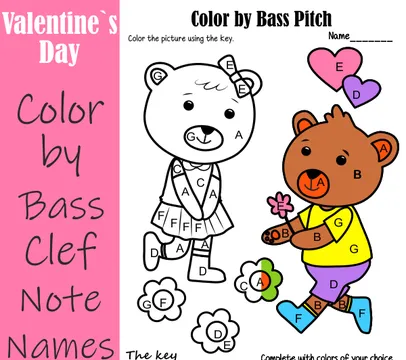 Valentine’s Day Music Coloring Pages | Color by Bass Clef Note Names