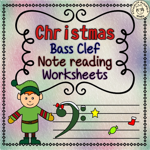 Christmas Bass Clef Note Reading Worksheets