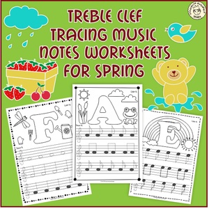 Treble Clef Tracing Music Notes Worksheets for Spring
