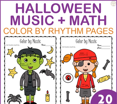 Halloween Music Math Worksheets | Color by Rhythm Note Values
