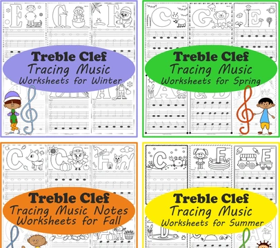 Treble Clef Tracing Music Worksheets Seasonal Bundle