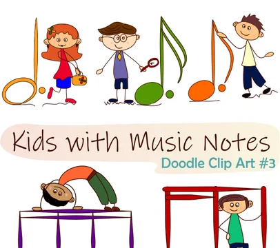 Kids with Music Notes and Symbols Doodle Clipart #3