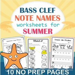 Image for Bass Clef Note Naming Worksheets for Summer product