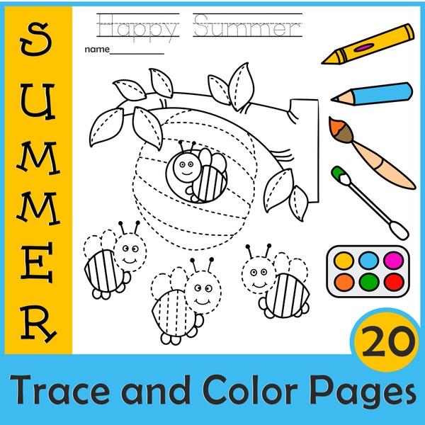 Summer Trace and Color Pages {Fine Motor Skills + Pre-writing}