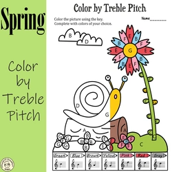 Image for Musical Coloring Pages for Spring {Color by Treble Pitch} with answers product