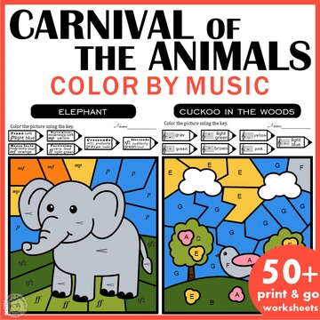 The Carnival of the Animals – Music Coloring by Code | Notes, Treble & Bass