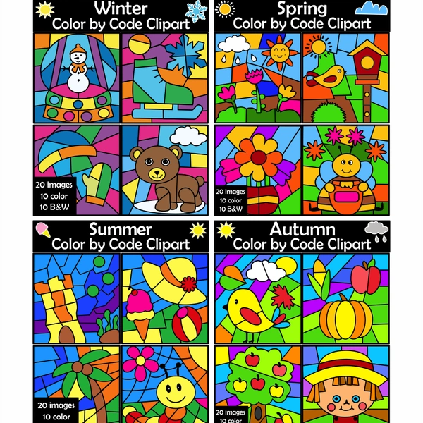 Color By Code Seasons Clip Art Bundle