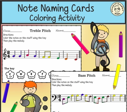 Note Naming Cards Coloring Activity