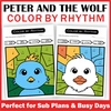 Image for Music Coloring by Rhythm Worksheets - Peter and the Wolf Music Sub Plans product