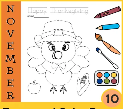 Thanksgiving Trace and Color Pages {Fine Motor Skills + Pre-writing}
