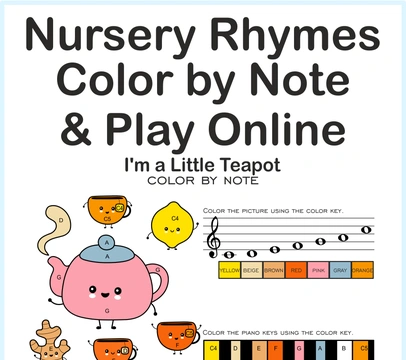 I`m a Little Teapot Nursery Rhythm | Online Music Game & Color By Note Sheet