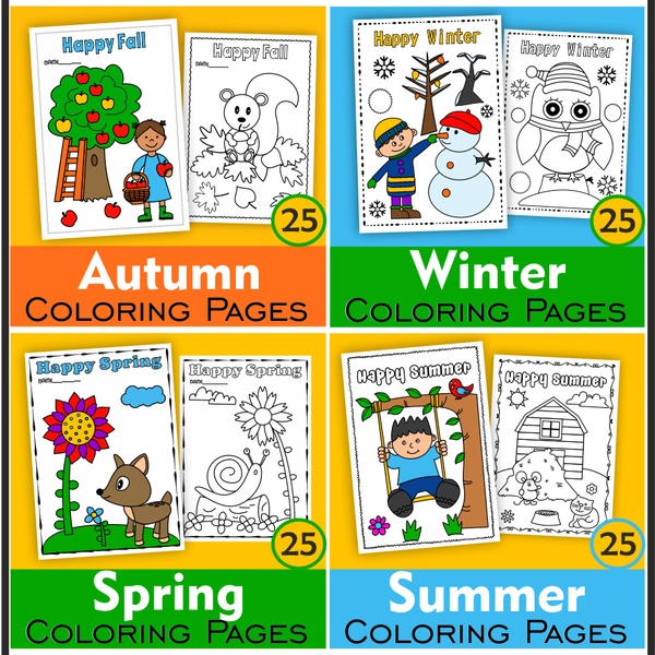 Printable Coloring Pages for Kids Seasons Bundle