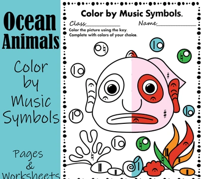 Ocean themed Music Coloring Pages & Worksheets | Music Symbols