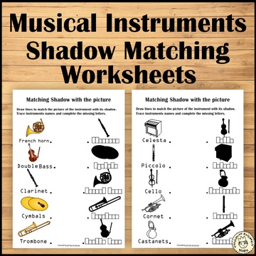 Musical Instruments Shadow Matching Worksheets