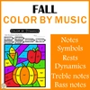 Image for Fall Music Color by Code Worksheets | Note Names | Dynamics | Music Symbols product