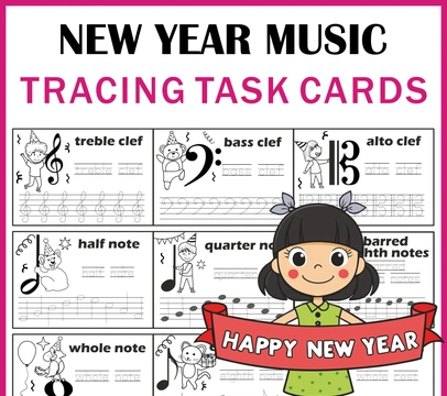 Music Tracing Task Cards for New Year