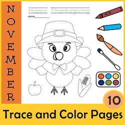 Image for Thanksgiving Trace and Color Pages {Fine Motor Skills + Pre-writing} product