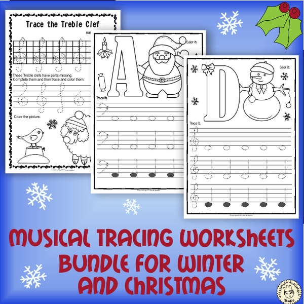 Musical Tracing Worksheets Bundle for Winter and Christmas