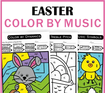 Easter Music Color by Code Pages | Color-by-Note Music Worksheets