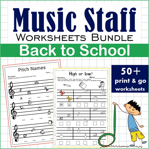 Back to School Music Staff Worksheet Bundle