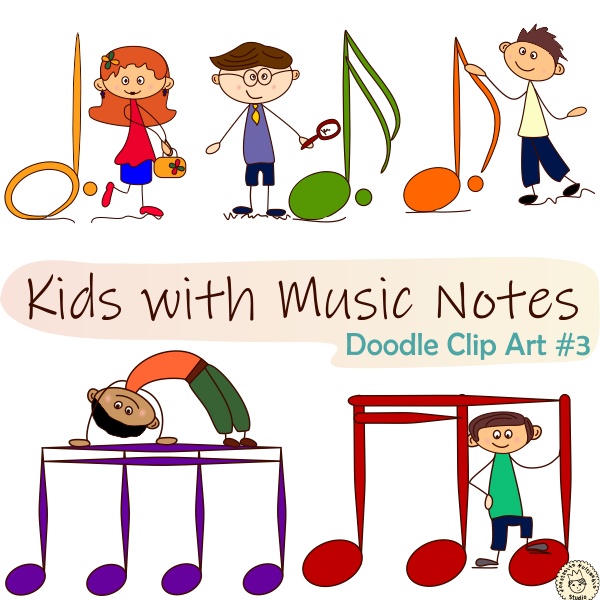 Kids with Music Notes and Symbols Doodle Clipart #3