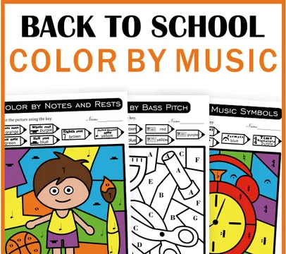 Back to School Color by Code Music Worksheets