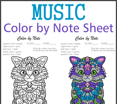 Music Color by Note Sheet | Cat Mandala Style