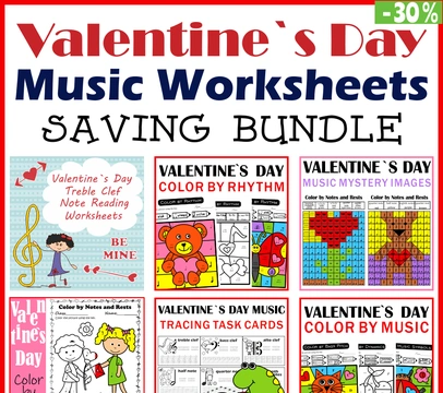 Music Worksheets Saving Bundle for Valentine`s Day