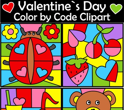 Valentine`s Day Color by Code Clipart
