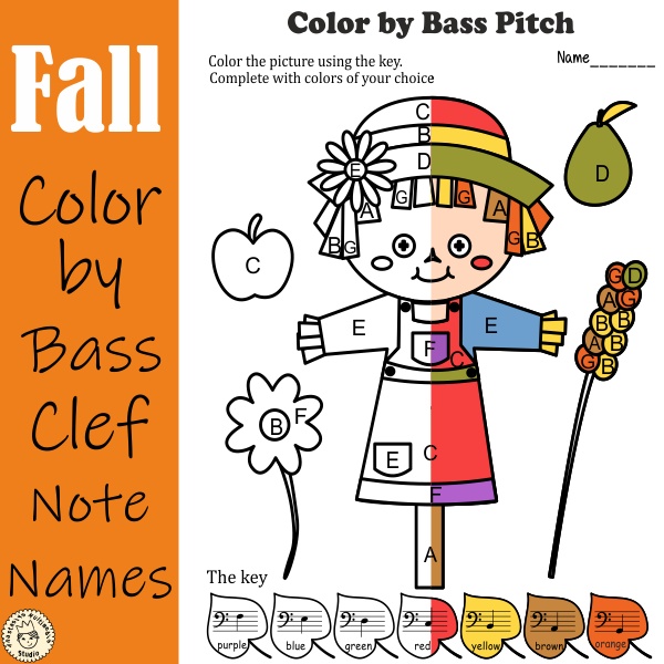 Musical Coloring Pages for Fall {Color by Bass Pitch} with answers
