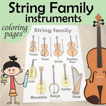 String Family Instruments Coloring Pages | Parts of the String Instruments