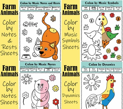 Farm Animals Color by Music Bundle | Music Color by Note