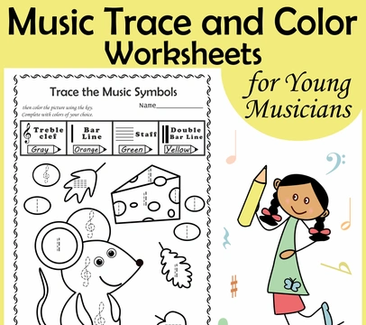 Music Trace and Color Worksheets for Kids