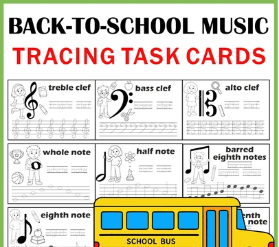 Back to School Music Tracing Task Cards \ Exit Tickets | Notes, Rests & Clefs