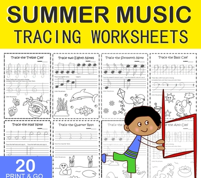Tracing Music Notes Worksheets for Summer