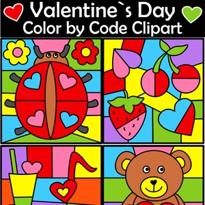 Valentine`s Day Color by Code Clipart