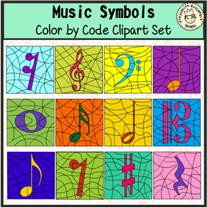 Music Symbols Color by Code Clipart Set