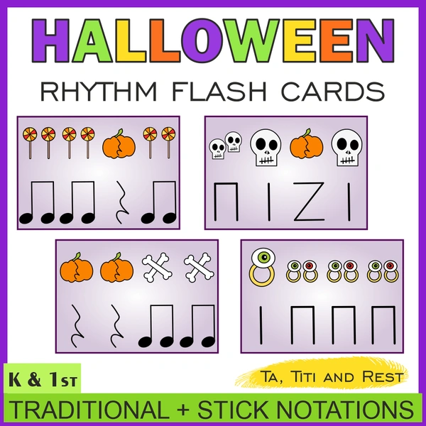 Halloween Music Rhythm Flashcards {Ta, Ti-Ti, Rest} {Google Slides +PDF}