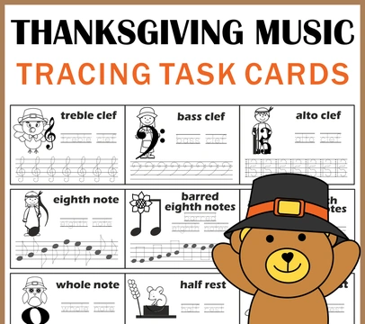 Music Tracing Task Cards for Thanksgiving