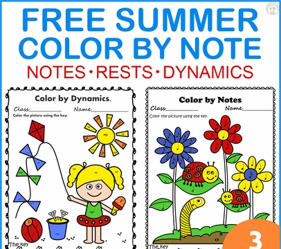 Free Summer Music Color by Note, Rest, and Dynamics
