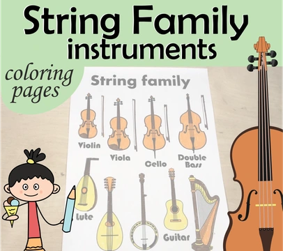 String Family Instruments Coloring Pages | Parts of the String Instruments