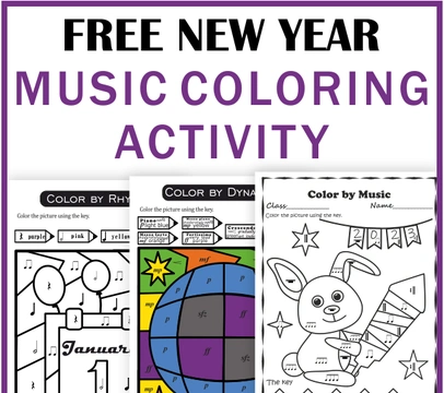 Free Happy New Year Themed Music Coloring Sheets