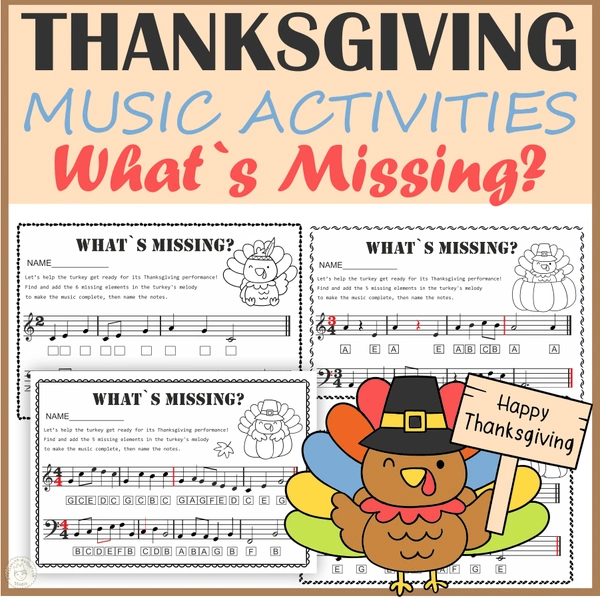 Thanksgiving Music Activities - Treble & Bass Note Names