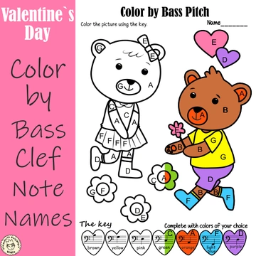 Valentine’s Day Music Coloring Pages | Color by Bass Clef Note Names