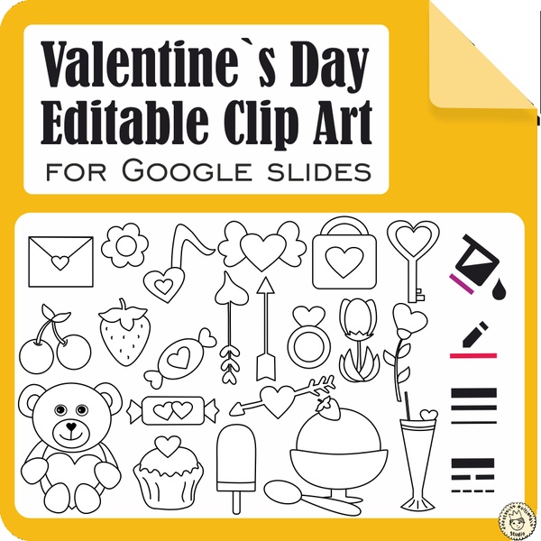 Valentine`s day Vector Editable Clip Art for Google Slides™ | Movable Images