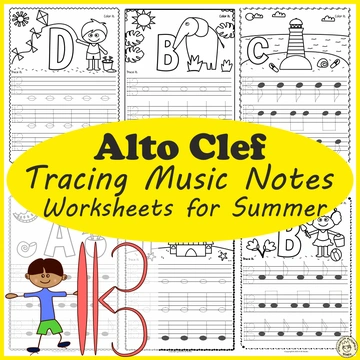 Alto Clef Tracing Music Worksheets for Summer
