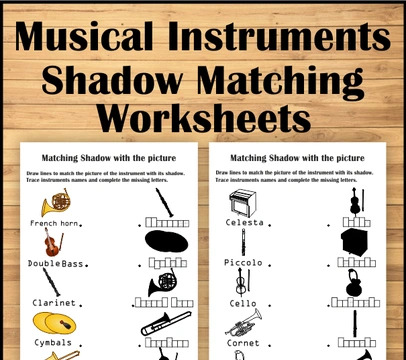 Musical Instruments Shadow Matching Worksheets