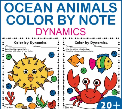 Ocean Animals Music Coloring Pages | Dynamics Music Worksheets