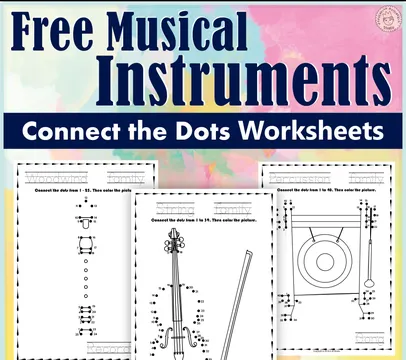 Free Musical Instruments Dot to dot Worksheets